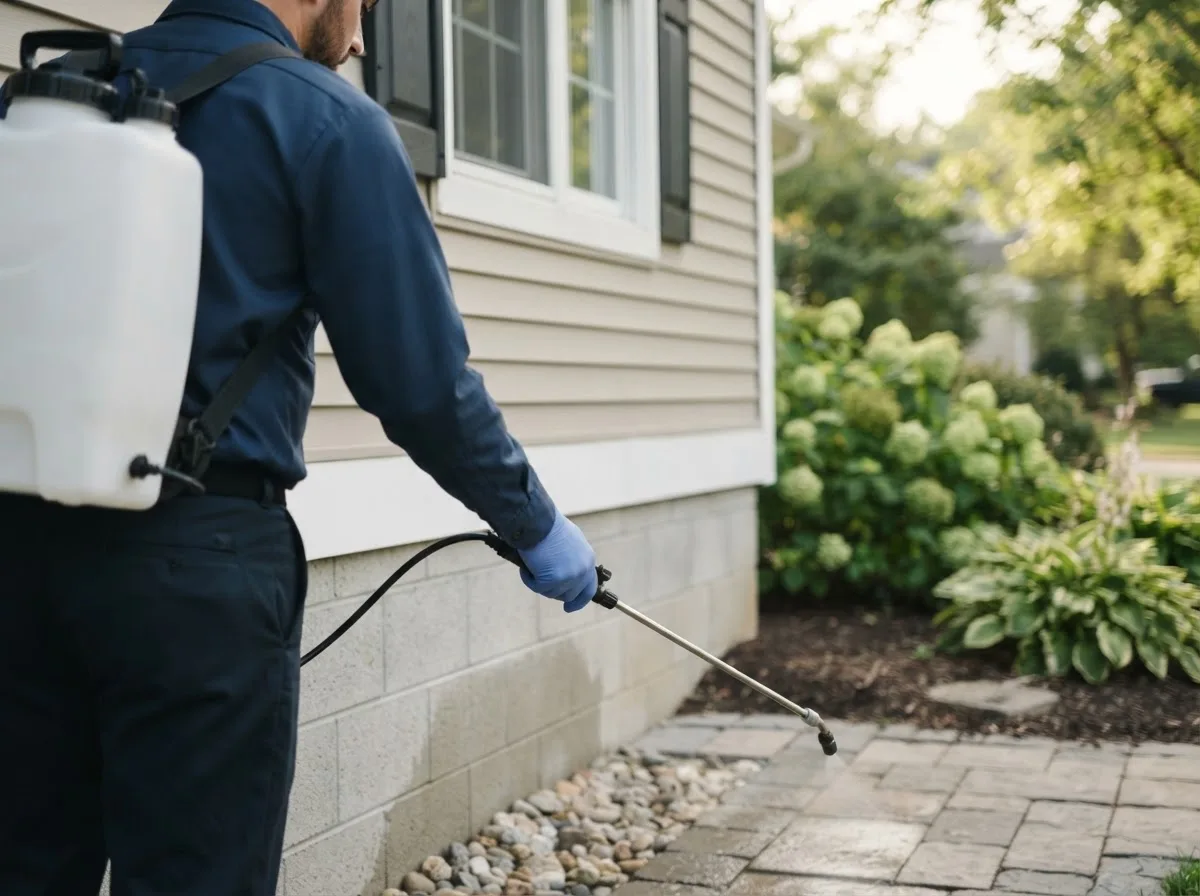 Pest control technician inspecting a home in Foster, RI